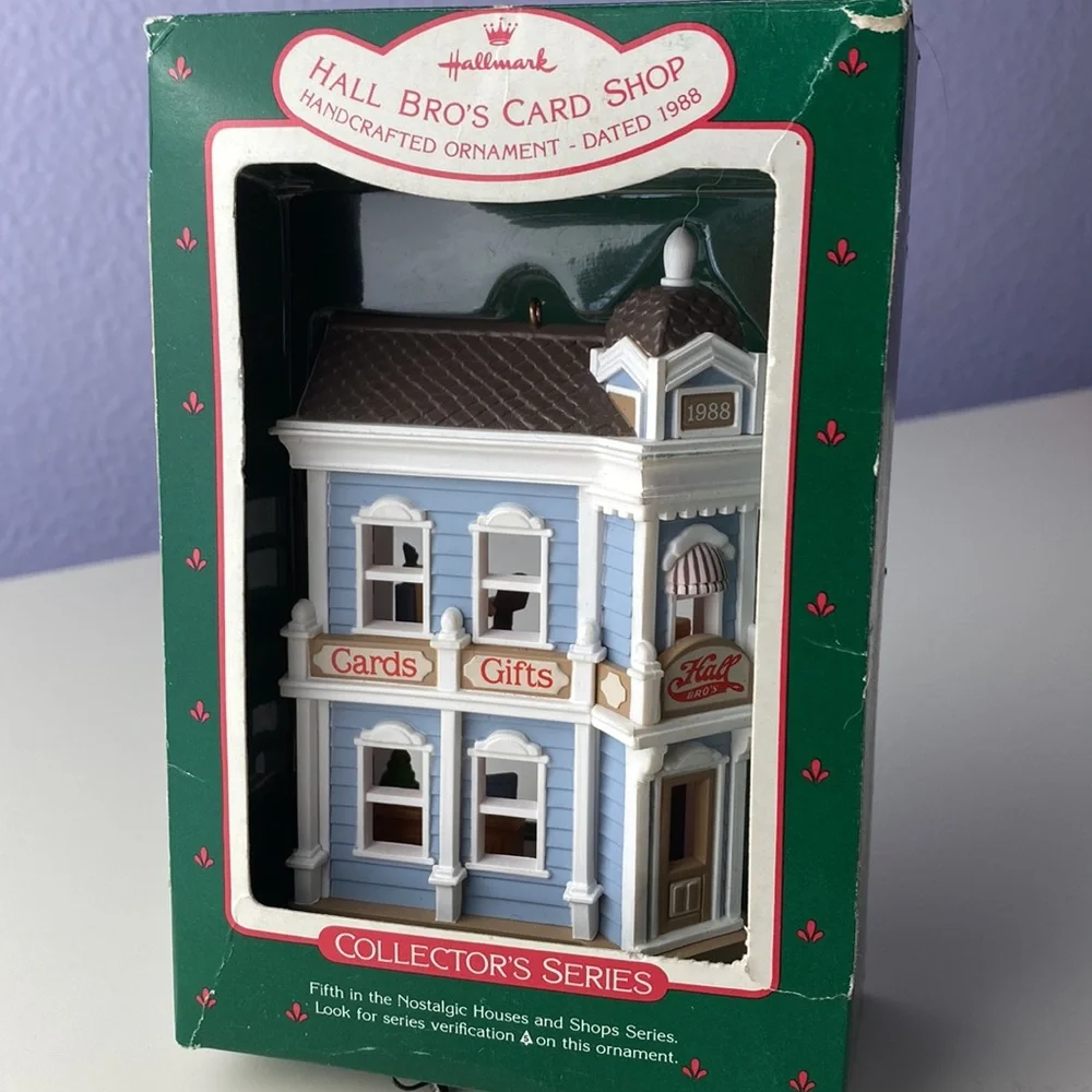 1988 Hallmark Collectible Nostalgic Houses & Shops 5th Halls Bro's Card Shop